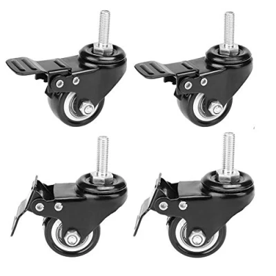 Imagen de Paquete de 4, Youngine 1.5&quot; Bloqueo giratorio rosca montaje en vástago Rueda giratoria giro y freno para trolley, carros, muebles, carro, mesa trabajo (vástago roscado: M8 * 25 mm)