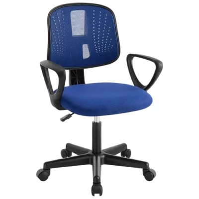 Imagen de Klihome Silla Escritorio Infantil, Estudio Giratoria, Juvenil con Ruedas, Ergonómica de Malla Transpirable, Taburete Giratorio Respaldo Ajustable Automático, Azul, K0005BS