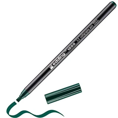 Imagen de edding 1255 rotulador caligráfico verde botella 1 punta 3,5 mm de fibra para papel, madera, terracota principiantes, letras a mano, bullet journals, libros caligrafía