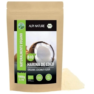 Imagen de Harina de coco orgánica (1kg), ecológica, bio, calidad alimentos crudos cultivo orgánico controlado, sin gluten, lactosa, probado en laboratorio, vegano