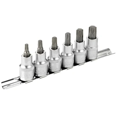 Imagen de DAKCOS 1/2&quot; Juego de 6 Llaves Vaso para Torx Estrella, T Star T30 T60, Kit Vasos Acero al Cromo Vanadio Broca Aleación S2