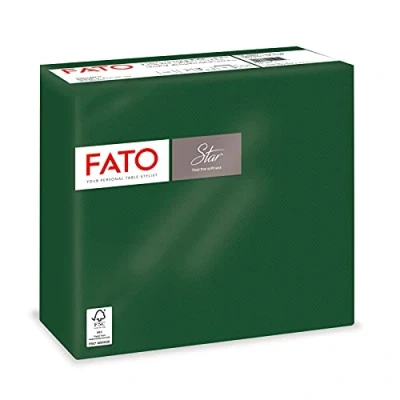 Imagen de Fato Servilletas de Papel Desechables, Suavidad y Suavidad, Paquete 40 Servilletas, Tamaño 38x38 dobladas en 4, 2 capas, Color Verde Bosque, 100% Pura Celulosa, Certificado FSC