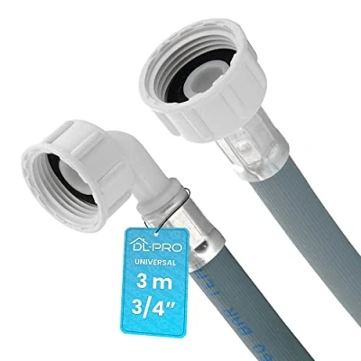 Imagen de DL pro Manguera de agua universal 3 m, diámetro 135 mm, recto/ángulo para lavadora, secadora, lavavajillas, lavavajillas