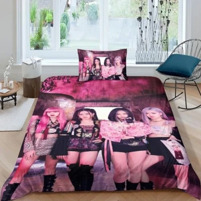 Imagen de Blackpink Funda De Edredón Juego Ropa Cama 3D Star 3 Piezas Nórdica Poliéster Microfibra Suave con Cierre Cremallera para Niños Adolescentes Adultos Single（135x200cm）