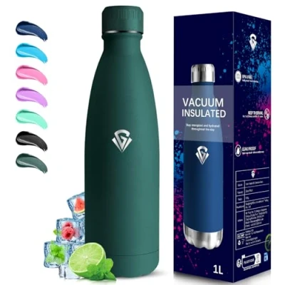 Imagen de Grsta Botella Agua Acero Inoxidable 1 litro Termica, A Prueba de Fugas, Gimnasio, Mantiene 24H Frio/12H Calor, sin Bpa, para Senderismo, Yoga, Gimnasio