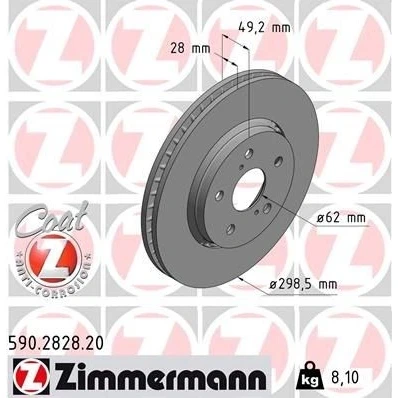 Imagen de ZIMMERMANN 590.2828.20 Disco de freno 298 28 7/5 5 114 ventilación externa revestido TOYOTA: C HR