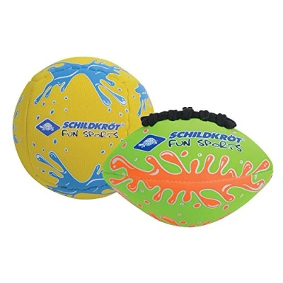 Imagen de Schildkröt Funsports Pack de 2 Mini Pelotas , 1 Pelota Volley y Fútbol Americano, Ø 9 cm, Agarre Fácil Resistente al Agua Salada, Ideal para la Playa, Amarillo Verde, 970282