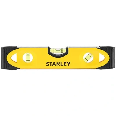 Imagen de STANLEY Nivel Torpedo, Base Magnética, Multicolor, 230 mm, de aluminio,Ranura en V para comprobar superficies cilíndricas, 3 esferas reversibles y a prueba golpes, Puntas engomadas, 0 43 511