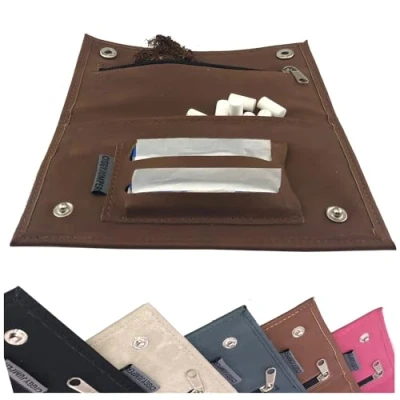 Imagen de Bolsa de Tabaco Ciggy Jumper en Estilo Cuero Premium Usado con Compartimento folleto Simple, Doble o Largo, giratoria Filtro 2.) Doubles Cognac