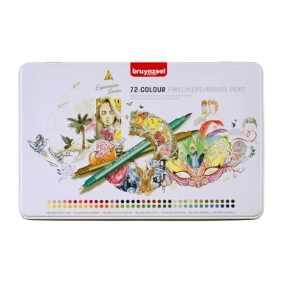 Imagen de Bruynzeel Creatives Fineliner/Brush Pen Set de 72 Colores Rotuladores doble punta para escribir, dibujar y colorear libros adultos