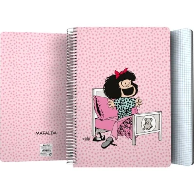 Imagen de Grafoplás Cuaderno Tapa Plastico 80 Hojas Cuadriculadas 4x4 90g Tamaño Folio Espiral Colección Diseño Mafalda Morning Certificado FSC Ideal como Material Escolar
