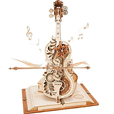 Imagen de Robotime Cello Caja de música, Color Madera en Blanco (AMK63)