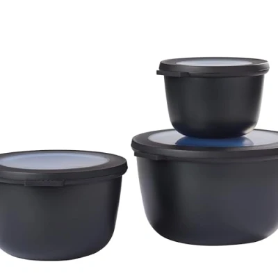 Imagen de Mepal Multi Bowl Cirqula Redondo 3 Partes Caja de Almacenamiento Alimentos con Tapa Hermética para Nevera y Microondas 500 ml, 1000 ml &amp; 2000 Nordic Black