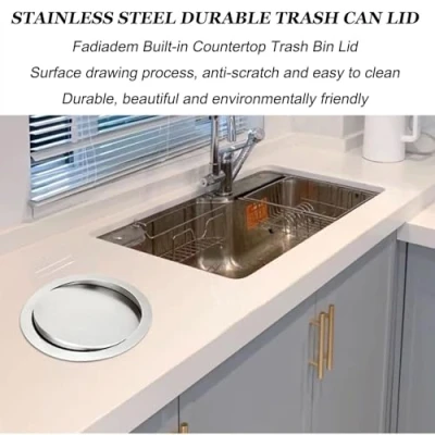 Imagen de Fadiadem tapa de cubo basura integrada para encimera, vertedero residuos, cocina acero inoxidable con ojal, empotrada