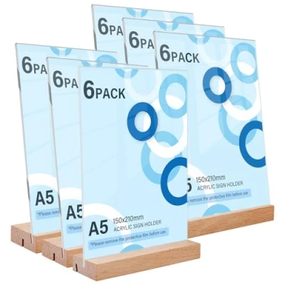 Imagen de Expositor Metacrilato Metraquilato Transparente A5: 6 Piezas Soporte A5, Transparente, Porta Precios, Soportes de Sobremesa Acrílico para Menú Restaurantes Oficina Documentos