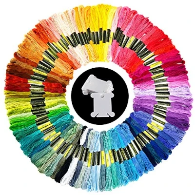 Imagen de Pllieay 100 Colores Bordado Hilos de Aleatorio Algodón Kit con 12 Tablero Blanco la Bobina para Costura, Punto Cruz