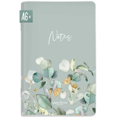 Imagen de paper&amp;you® cuaderno A6+ punteado &quot;Minty Leaves&quot;, con 64 páginas, pequeño, mini Bullet Journal, sostenible y respetuoso el medio ambiente