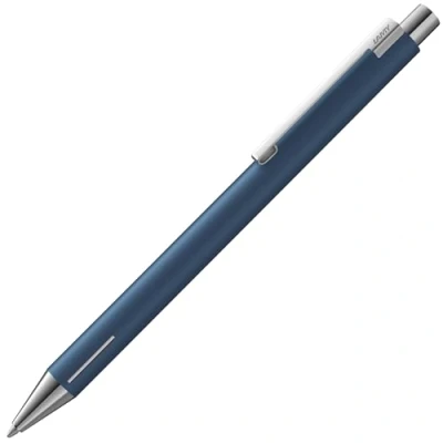 Imagen de Lamy econ 240 Bolígrafo de acero inoxidable en índigo mate y clip curvado, incluye mina grande M 16, ancho trazo negro