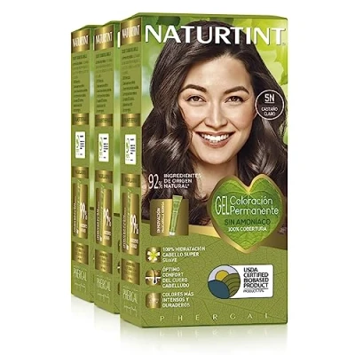 Imagen de Naturtint Biobased Coloración sin amoniaco 100% cobertura de canas Ingredientes vegetales Color natural y duradero 5N Castaño Claro Pack 3