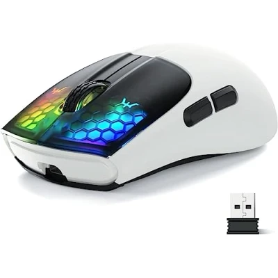 Imagen de MAGIC REFINER X5 Superlight Ratón Gaming Inalámbrico, Ultraligero 49g, Tri Mode Ratón(2.4Ghz/BT 5.0/USB C con Cable), Sensor óptico PixArt, Batería Larga Duración, dpi Ajustable, PC/Mac Blanco&amp;Negro