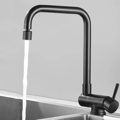 Imagen de Grifo Cocina Abatible para Ventana, Grifos de Acero Inoxidable Fregadero Giratorio 360 Monomando Negro