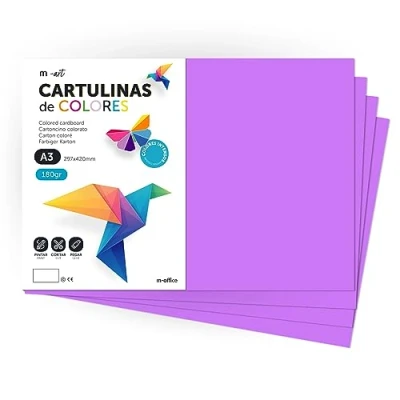 Imagen de cartulina de Colores, A3, Folios colores 180gr, Bloc intensos, Ideal para Manualidades, Imprimir tus Documentos y Diseños Creativos · m office (100 Hojas, Lila)