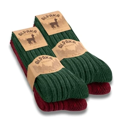 Imagen de 4 pares de calcetines alpaca para hombre y mujer, cálidos invierno, rojo, verde, 35 38