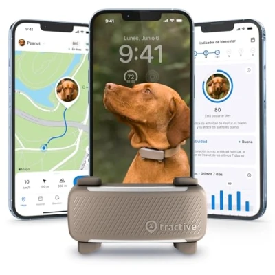 Imagen de Tractive GPS Perros N.º 1 del Mercado Localización en Tiempo Real Alertas antifuga Monitor de Actividad Avisos Salud Seguimiento ladridos (marrón)