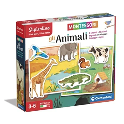 Imagen de Clementoni Sapientino Montessori 3 años con fichas moldeadas, Juego Educativo para Conocer los Animales, Desarrollo del lenguaje Fabricado en Italia, Multicolor, Talla única (16360)