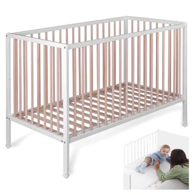Imagen de COOL · DREAMS Cuna Bebe Madera de Haya Natural Resistente con Colecho para Recien Nacido 120x60 3 Alturas. Somier Láminas y 4 Ruedas Freno. Modelo Laponia CoolDreams