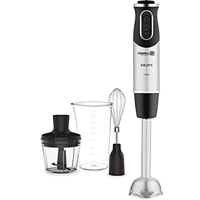 Imagen de Krups HZ6568 Steffen Henssler Special Edition Batidora de vaso con picadora 500 ml, medidor 800 1000 W, 4 cuchillas extraafiladas, tecnología Powelix, acero inoxidable/gris oscuro