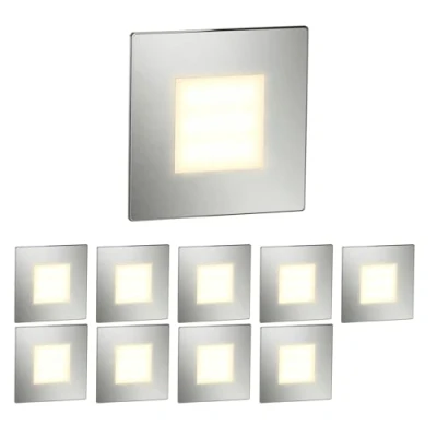 Imagen de ledscom.de 10 LED luz de escalera/plafón empotrado FEX para interiores y exteriores, angular, acero inoxidable, 85 x 85mm, blanco cálido