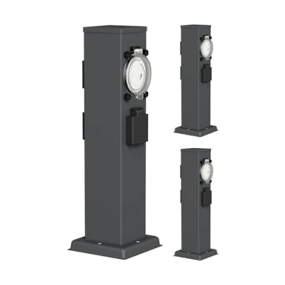 Imagen de ledscom.de 3 uds. Portalámpara de jardín Polly para Exterior, IP44, Temporizador, vías, Acero Inoxidable, plástico, Antracita, Angular, 38 cm