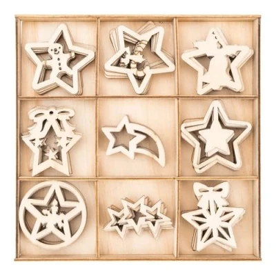 Imagen de Ideen mit Herz decoración de madera motivos Navidad invierno mesa incluye caja 9 diseños diferentes, 7 unidades cada uno 63 piezas