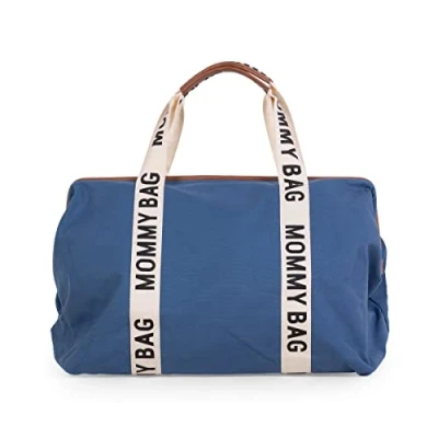 Imagen de CHILDHOME, Mommy Bag, bolso cambiador, maternidad, de viaje, gran capacidad, correa ajustable, compartimentado, bolsillo térmico, abertura para la maleta, Signature Azul