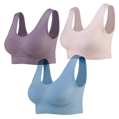 Imagen de Lemef Sujetador Deportiva sin Costuras Sostén Aros con Almohadillas Extraíbles para Mujeres (3 Paquetes)