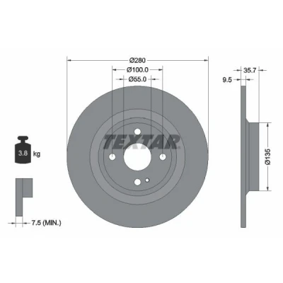 Imagen de TEXTAR 92320003 Disco de freno 280 9,5 04/05 100 macizo revestido sin perno sujeción rueda, buje rueda MAZDA: MX 5 IV, ABARTH: 124 Spider