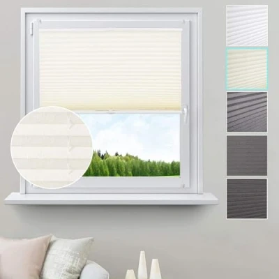 Imagen de WOLTU Estor Persiana Plisada sin Taladrar, Cortina Enrollable Plisado para Ventanas y Puertas, Protección Visual Solar UV, Tejidos con Pliegues 80x130cm Crema