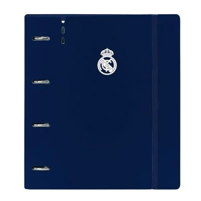 Imagen de REAL MADRID 1ª EQUIPACIÓN 24/25 Carpeblock con 4 Anillas de 35 mm, Recambio, 100 Hojas A4, Ideal para Niños Diferentes Edades, Cómoda y Versátil, 27x4x32 cmBlanco/gris