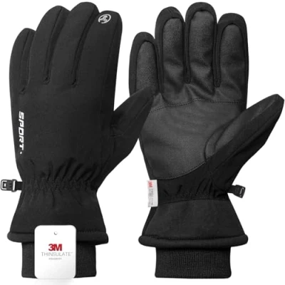 Imagen de WoKuAng guantes de esquí impermeables para invierno, cálidos, clima frío, nieve pantalla táctil hombre, mujer, niños, esquí, snowboard (negro, XL)