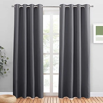 Imagen de PONY DANCE Cortinas Salon Modernas Cortina Opaca Termica Aislante Termicas Aislantes Frio y Calor Habitacion, 2 Piezas, 132x210 CM, Gris