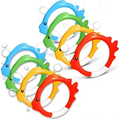 Imagen de X8 Aros Buceo Piscina con Forma De Pez 12 Cm. Juguetes Multicolores Divertidos Y Seguros para Niños Adultos Ideales Entrenamiento Juegos Acuáticos