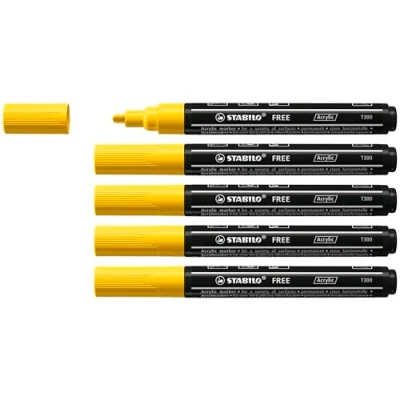 Imagen de Marcador acrílico STABILO FREE Acrylic T300 Punta redonda 2 3mm Caja con 5 unidades color amarillo