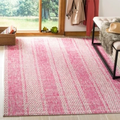 Imagen de Safavieh Rafal Alfombra de Interior y Exterior, Material sintético, Gris Claro/Fucsia, 160 x 304 0.254 cm