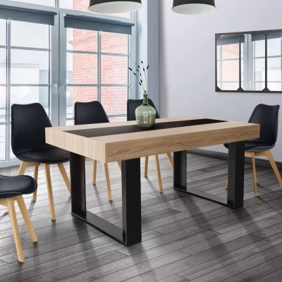 Imagen de IDMarket PHOENIX Mesa de comedor rectangular para 6 personas, madera y negro, 160 cm, con banda central negra