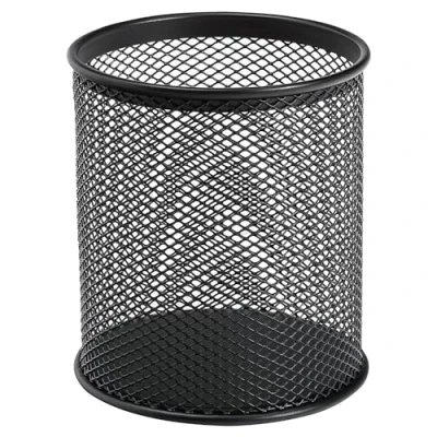 Imagen de Q Connect KF00864 Cubilete Portalápices Metal Rejilla Negro Diámetro 90 Mm Altura 100