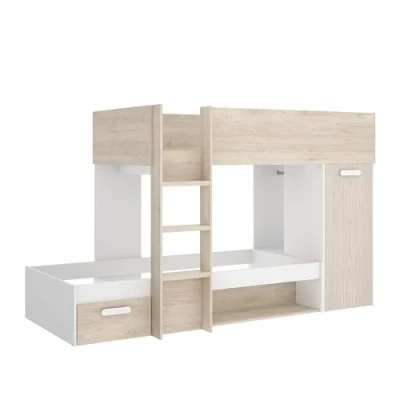 Imagen de DEKIT GRUPO RIMOBEL KOS Cama tren para dormitorio BLANCO / NATURAL ALISTONADO 150 x 245.8 111.7