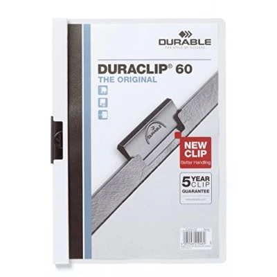 Imagen de Durable 223802 Duraclip (original 60, lámina dura, hasta 60 hojas A4, bolsa de 5 piezas) blanco