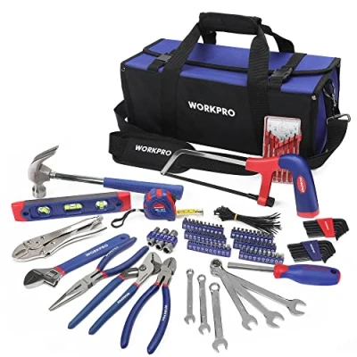 Imagen de WORKPRO Juego de Herramientas Básicas y Accesorios 156 piezas con Bolsa, manuales para hogar Alicates Destornilladores Llaves Hexagonales etc Bricolaje