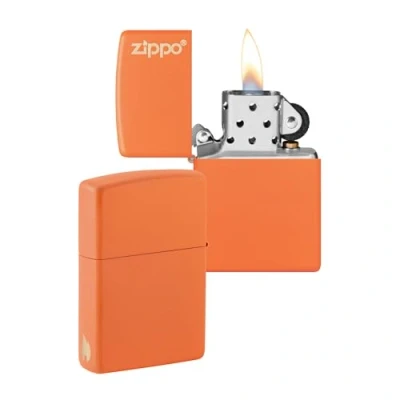 Imagen de Zippo Logotipo de y diseño Llama Orange Matte Laser Engrave Mechero, rellenable, en una Caja Regalo halta Calidad